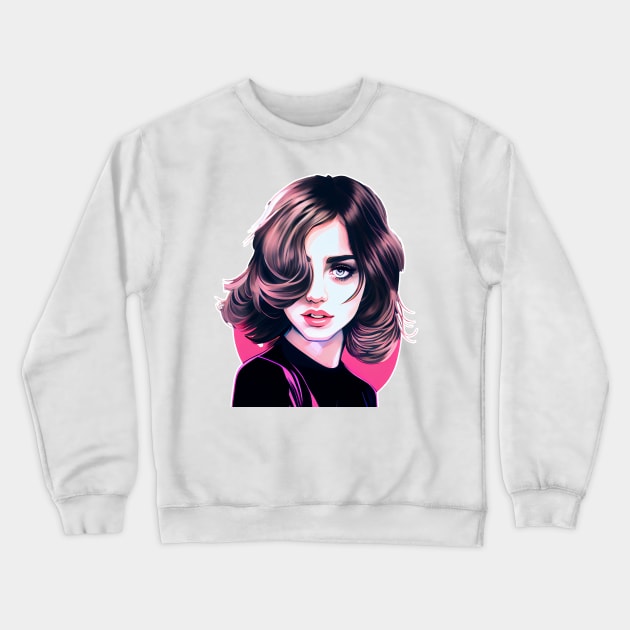 Ana de Armas Retro Vintage Modern Pop Art Design, Pink with Neutral Pastel Color Tones Crewneck Sweatshirt by ProjectAI